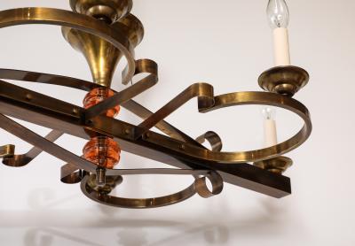 1940s French Art Deco Brass Chandelier