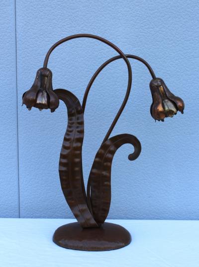 1940s French Copper Flower Table Lamp
