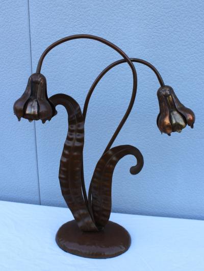1940s French Copper Flower Table Lamp