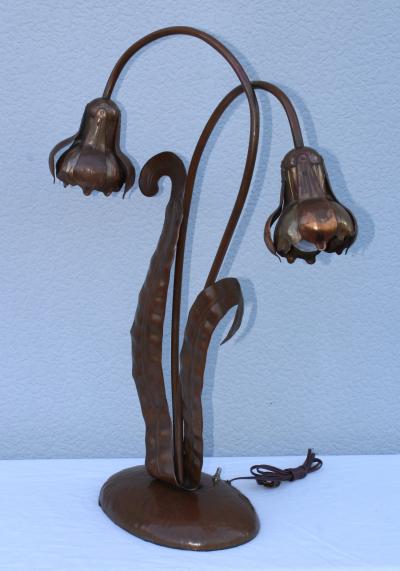 1940s French Copper Flower Table Lamp