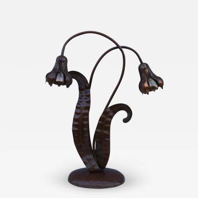 1940s French Copper Flower Table Lamp