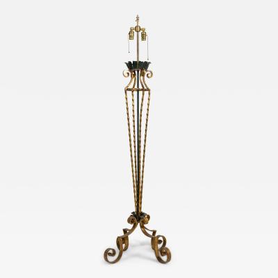 1940s Gilt Metal Floor Lamp On 4 Scroll Legs