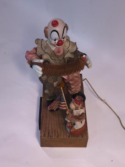 1940s HAND MADE CLOWN PLAYING ACCORDIAN AND MONKEY WITH FLAG AUTOMATON