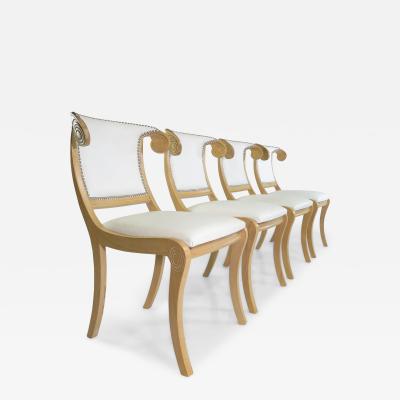 1940s Hollywood Regency Dining Chairs in White Leather