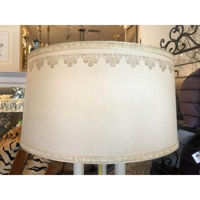 1940s Hollywood Regency Yellow Tole Bouillotte Lamps with Custom Shade a Pair