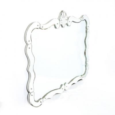 1940s Hollywood Sculptural Beveled Wall Mirror with Stylized Shield Cartouche