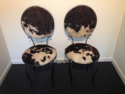 1940s Iron Hollywood Regency Cowhide Chair