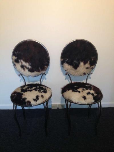 1940s Iron Hollywood Regency Cowhide Chair