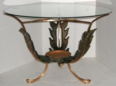 1940s Italian Carved Wood and Brass Cocktail Table