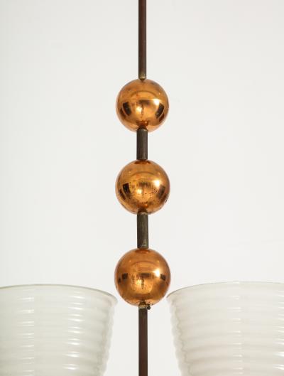1940s Italian Copper And Brass Chandelier With Glass Shades