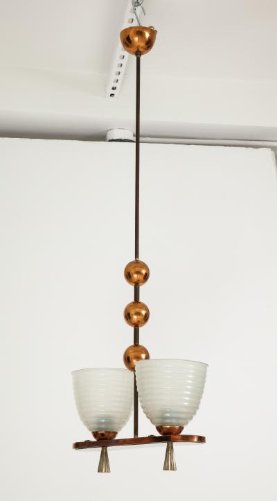 1940s Italian Copper And Brass Chandelier With Glass Shades