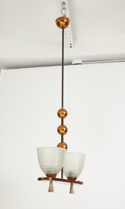 1940s Italian Copper And Brass Chandelier With Glass Shades