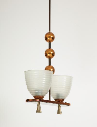 1940s Italian Copper And Brass Chandelier With Glass Shades