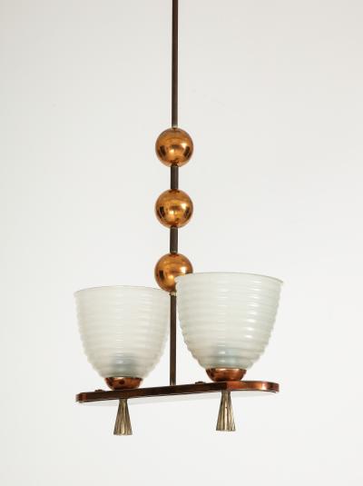 1940s Italian Copper And Brass Chandelier With Glass Shades
