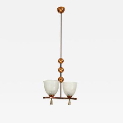1940s Italian Copper And Brass Chandelier With Glass Shades