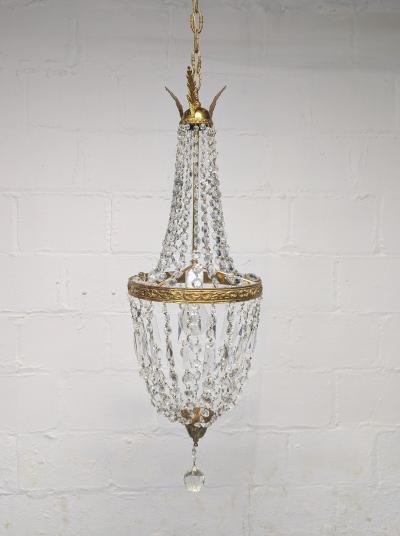 1940s Italian Empire Revival Sac E Perle Crystal Basket Chandelier