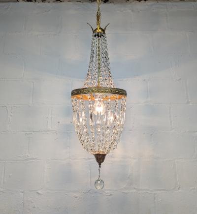 1940s Italian Empire Revival Sac E Perle Crystal Basket Chandelier