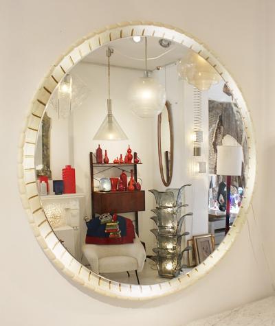 1940s Italian Large Illuminated Wooden Mirror