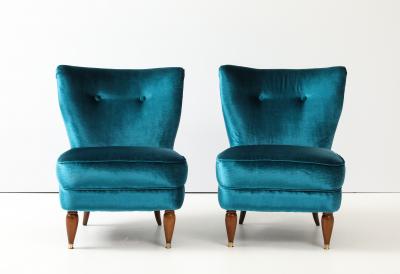 1940s Italian Petitte Slipper And Ottoman In Velvet Upholstery