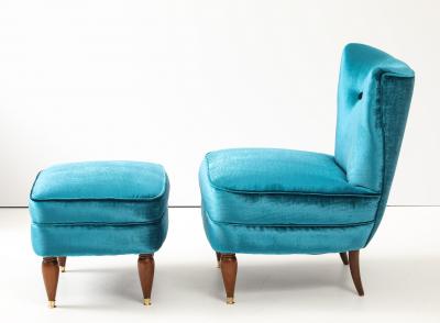 1940s Italian Petitte Slipper And Ottoman In Velvet Upholstery
