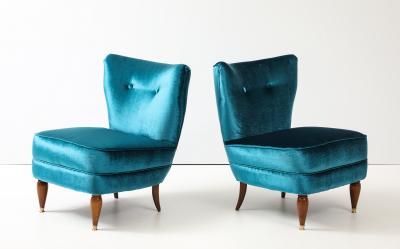 1940s Italian Petitte Slipper And Ottoman In Velvet Upholstery