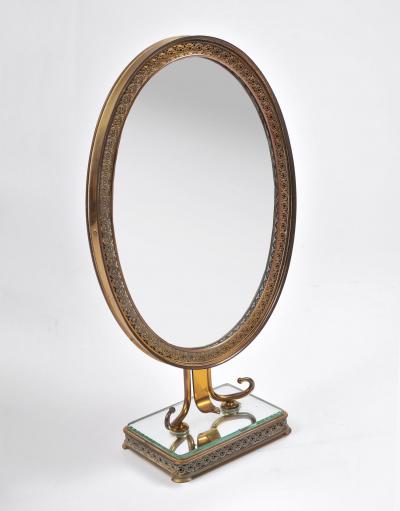1940s Italian brass oval table mirror