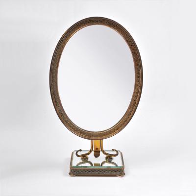 1940s Italian brass oval table mirror