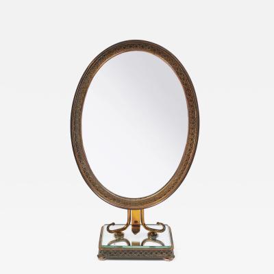 1940s Italian brass oval table mirror