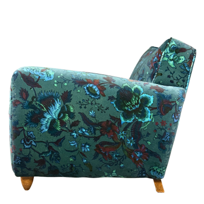1940s Italian classic modernist club chair w patterned velvet