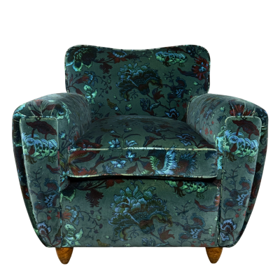 1940s Italian classic modernist club chair w patterned velvet
