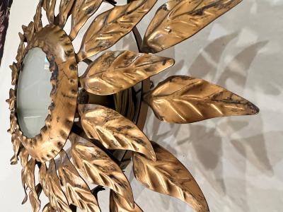 1940s Petite French Gilt Metal Sunflower Light