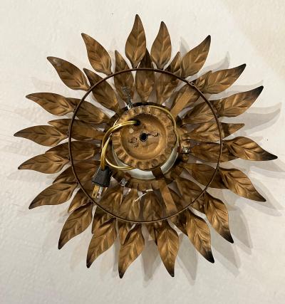 1940s Petite French Gilt Metal Sunflower Light