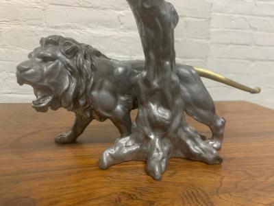 1940s Pewter and Bronze Lion Lamp