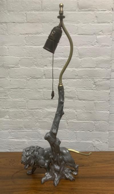 1940s Pewter and Bronze Lion Lamp