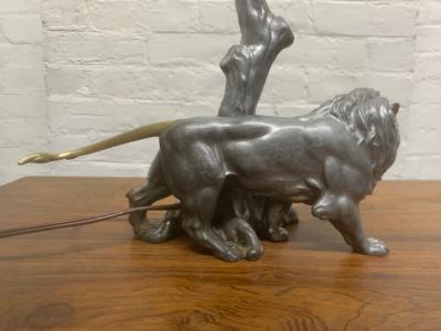 1940s Pewter and Bronze Lion Lamp