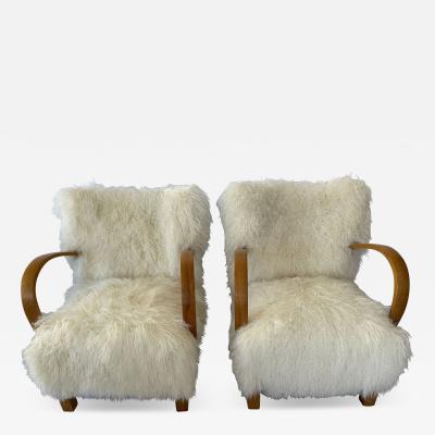 1940s Scandinavian Long Hair Sheepskin Lounge Chairs