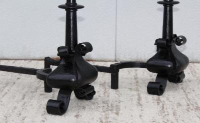 1940s Scrolled Iron Large Pair Of Andirons