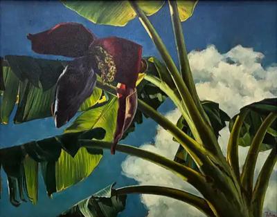 1940s Signed Realist WPA Banana Flower Oil Painting