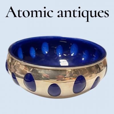 1940s Sterling silver and blue glass vide poche 