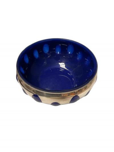 1940s Sterling silver and blue glass vide poche 