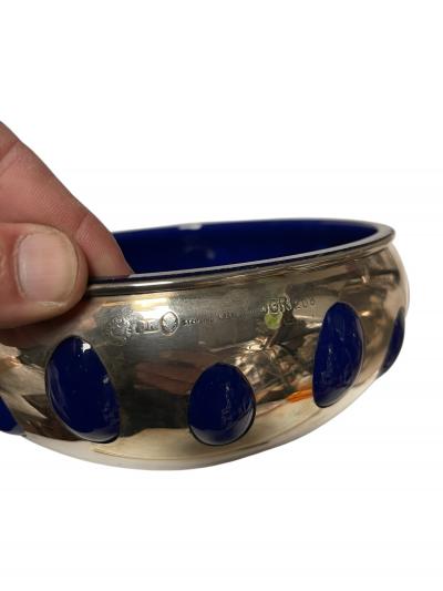 1940s Sterling silver and blue glass vide poche 