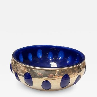 1940s Sterling silver and blue glass vide poche 