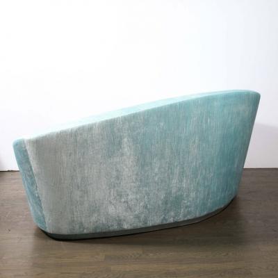 1940s Style Modernist Custom Sweeping Curved Sofa in Aquamarine Velvet