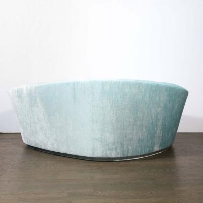 1940s Style Modernist Custom Sweeping Curved Sofa in Aquamarine Velvet