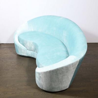 1940s Style Modernist Custom Sweeping Curved Sofa in Aquamarine Velvet