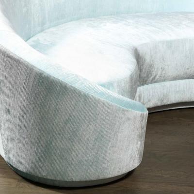 1940s Style Modernist Custom Sweeping Curved Sofa in Aquamarine Velvet