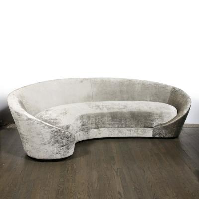 1940s Style Modernist Sweeping Curved Sofa in Platinum Velvet