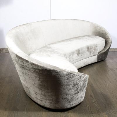 1940s Style Modernist Sweeping Curved Sofa in Platinum Velvet
