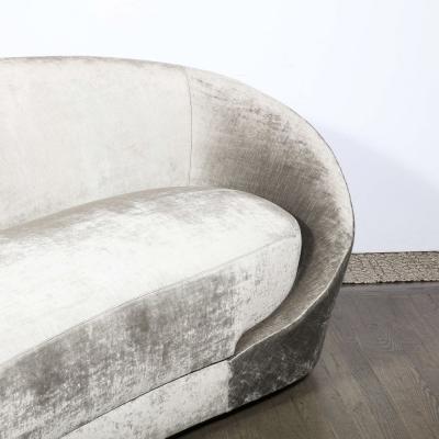 1940s Style Modernist Sweeping Curved Sofa in Platinum Velvet