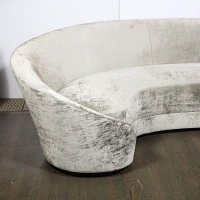 1940s Style Modernist Sweeping Curved Sofa in Platinum Velvet